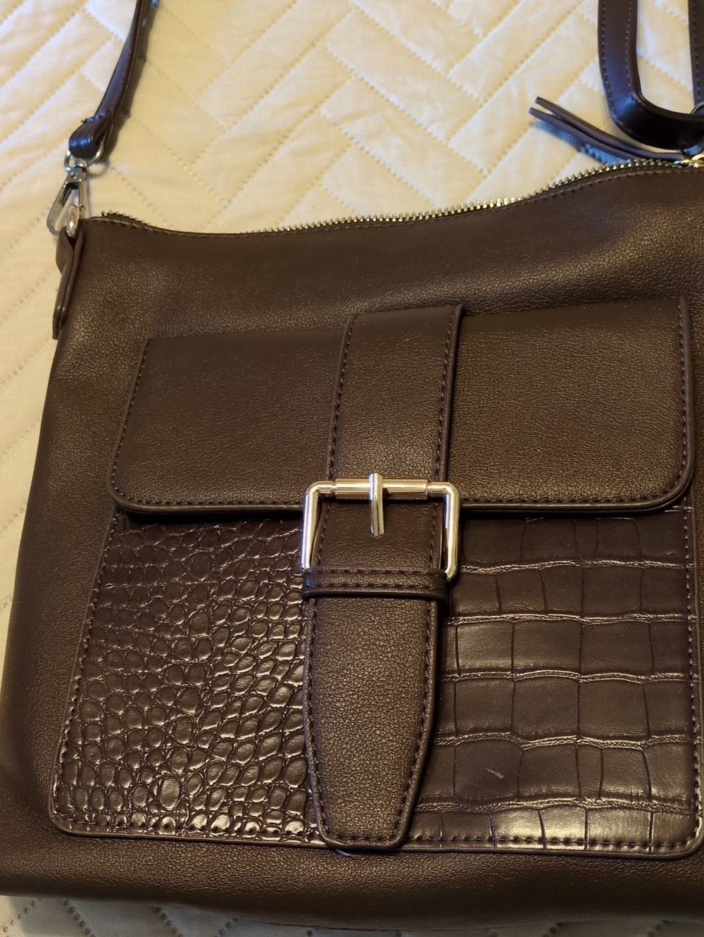 Dark Brown Crossbody Bag with Buckle Accent